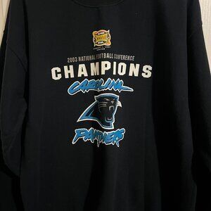 North Carolina Panthers Sweatshirt Men L Black Super Bowl 2003 Vintage Crewneck